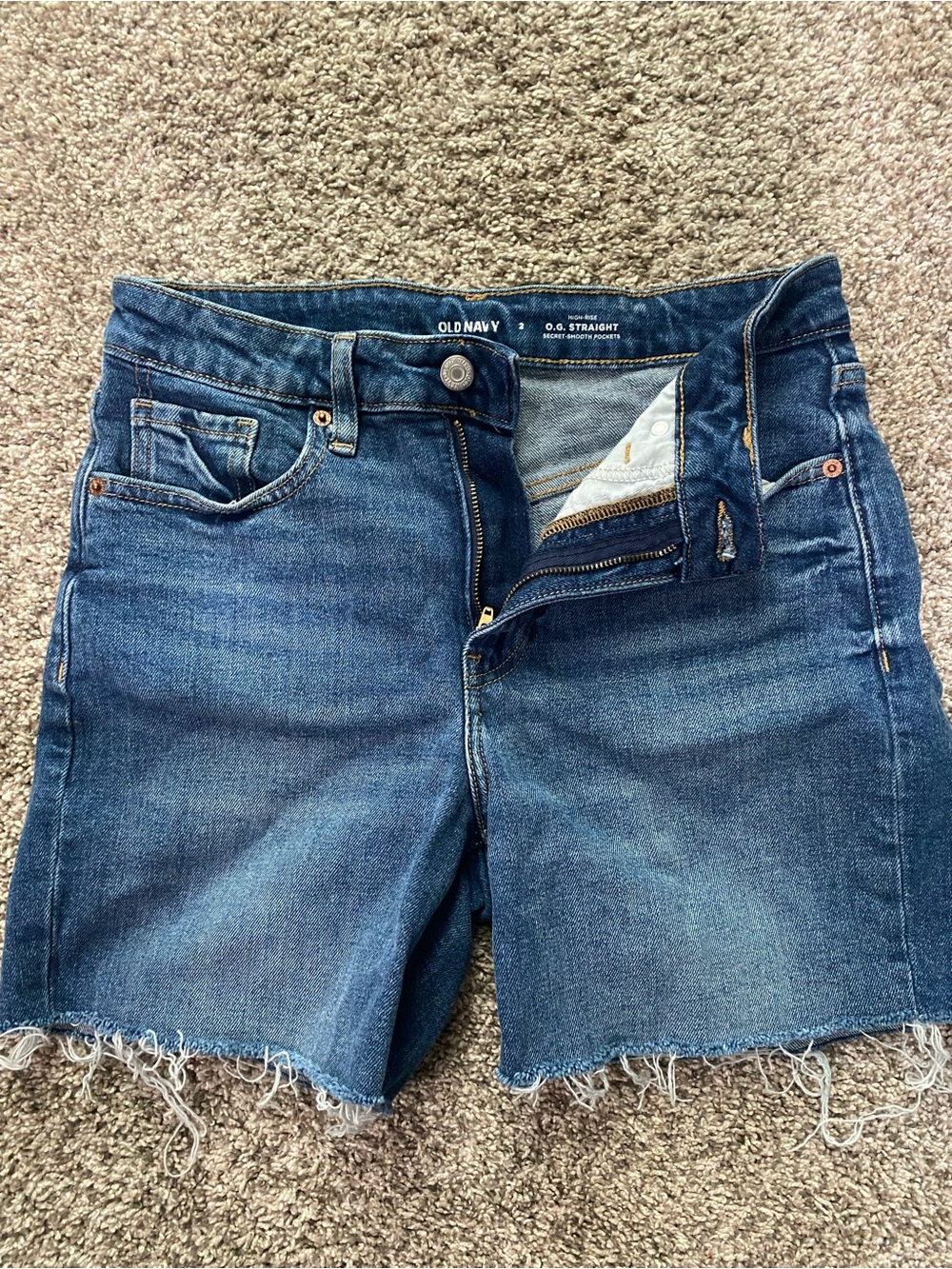 Old Navy Dark Blue Denim Frayed-Hem Jean Shorts